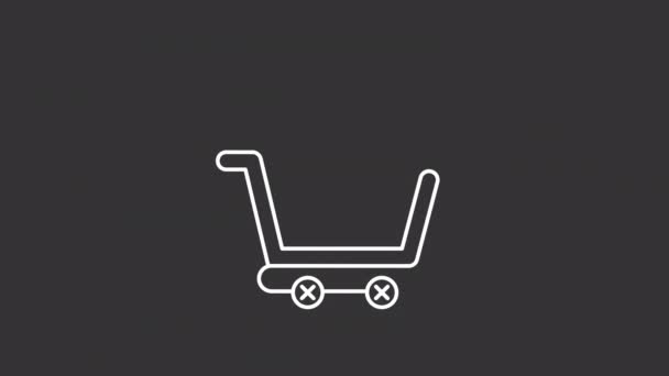 Animated Cart White Line Icon Empty Basket Online Shopping Buying — 图库视频影像