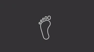 Animated barefoot white line icon. Walking barefeet. Human trace. Footwear. Seamless loop HD video with alpha channel on transparent background. Motion graphic design for night mode