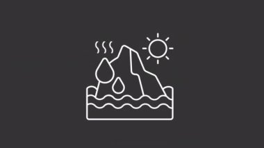 Animated glacier white line icon. Melting icebergs. Greenhouse gas. Global warming. Seamless loop HD video with alpha channel on transparent background. Motion graphic design for night mode