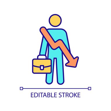 Reduction in employment RGB color icon. Economic crisis impact on workforces. Risk to lose job. Financial issues. Isolated vector illustration. Simple filled line drawing. Editable stroke