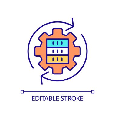 Update of digital data storage RGB color icon. Datacenter settings upgrade. Information and communication technology. Isolated vector illustration. Simple filled line drawing. Editable stroke