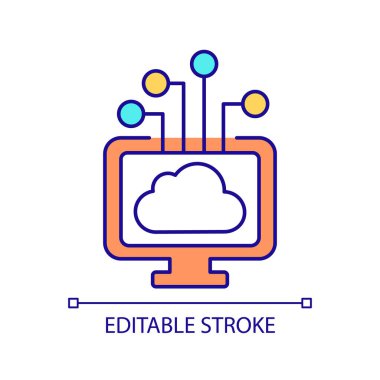 Cloud data storage app for pc RGB color icon. Access to virtual server. Information and communication technology. Isolated vector illustration. Simple filled line drawing. Editable stroke