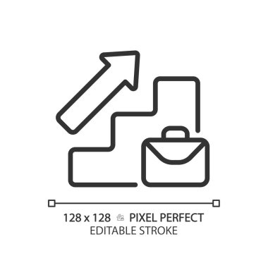 Career pixel perfect linear icon. Employee growth. Business development. Professional raise. Job promotion. Work path. Thin line illustration. Contour symbol. Vector outline drawing. Editable stroke