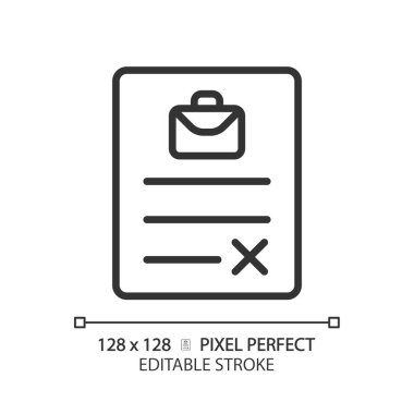 Employment contract pixel perfect linear icon. Company and employee agreement. Terms and conditions. Legal document. Thin line illustration. Contour symbol. Vector outline drawing. Editable stroke