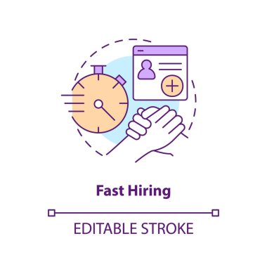 Fast hiring concept icon. Recruitment agency. IT staffing service advantage abstract idea thin line illustration. Isolated outline drawing. Editable stroke. Arial, Myriad Pro-Bold fonts used