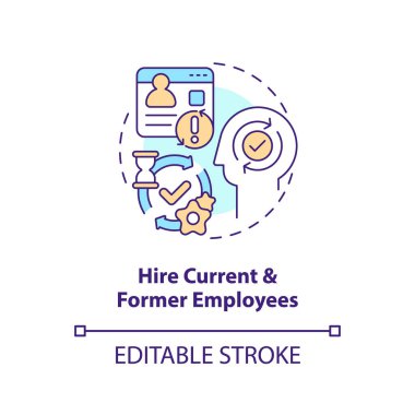 Hire current and former employees concept icon. Internal recruitment. Hiring trend abstract idea thin line illustration. Isolated outline drawing. Editable stroke. Arial, Myriad Pro-Bold fonts used