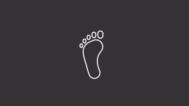Animated Footprint White Line Icon Barefoot Environmental Trace Footwear Orthopedics — Vídeo de Stock