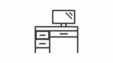Animated work desk linear icon. Office workplace. Writing table with computer. Seamless loop HD video with alpha channel on transparent background. Outline motion graphic animation