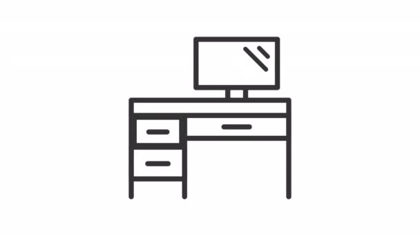 Animated Work Desk Linear Icon Office Workplace Writing Table Computer — ストック動画