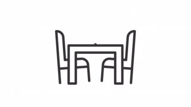 Animated dining set linear icon. Kitchen and dining room furniture. Interior elements. Seamless loop HD video with alpha channel on transparent background. Outline motion graphic animation