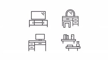 Animated living room linear icon. Homeware department store. Home interior elements. Seamless loop HD video with alpha channel on transparent background. Outline motion graphic animation