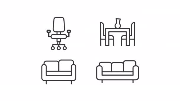 Animated Seats Linear Icons Living Room Furniture Office Chair Dining — Stock video