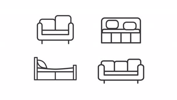 Animated Beds Linear Icons Bedroom Living Room Furniture Homeware Department — Wideo stockowe