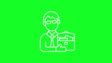 Animasyon yetişkin beyaz çizgi ikonu. İş adamı. Ofis müdürü. Krom anahtarlı HD video, şeffaf arkaplanda alfa kanalı, siyah katı arkaplan. Taslak hareketli grafik canlandırması