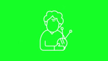 Animasyon yaşlı bayan beyaz çizgi ikonu. Emekliye ayrılmış bir kadın. Büyükanne. Krom anahtarlı HD video, şeffaf arkaplanda alfa kanalı, siyah katı arkaplan. Taslak hareketli grafik canlandırması