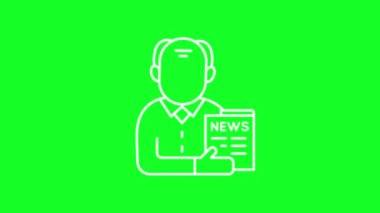 Canlandırılmış yaşlı adam beyaz çizgi ikonu. Emekli. Yaş ve cinsiyet grubu. Krom anahtarlı HD video, şeffaf arka planda alfa kanalı, siyah katı arka plan. Taslak hareketli grafik canlandırması