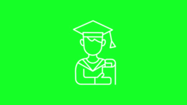Animated Student White Line Icon University Graduate Loop Video Chroma — Stock video