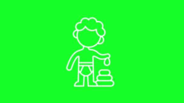 Animated Toddler White Line Icon Child Diaper Playing Game Loop — Stockvideo