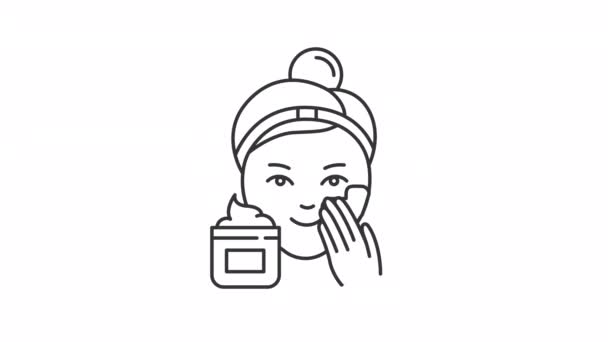 Ícone Linear Creme Facial Animado Aplicar Cara Uma Rotina Cuidados — Vídeo de Stock