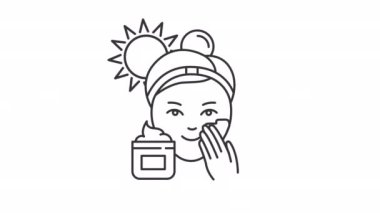 Animasyon krem doğrusal simgesi. Yüz yüze başvurun. Gündüz bakım ürünleri. Güzellik rutini. Şeffaf arkaplanda alfa kanalı olan kusursuz HD video. Taslak hareketli grafik canlandırması