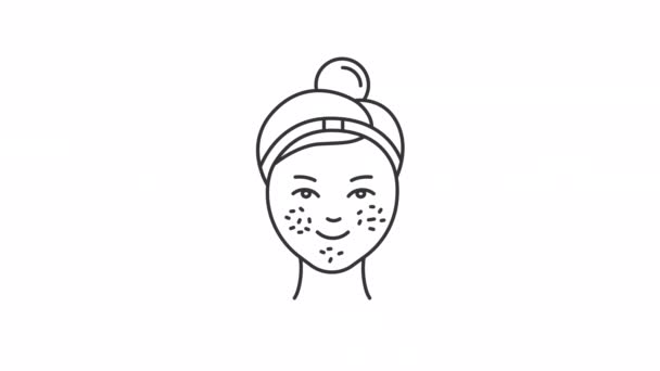 Animált Tiszta Bőr Lineáris Ikon Szépségápolás Tisztító Maszk Arcnak Bőrápolás — Stock videók