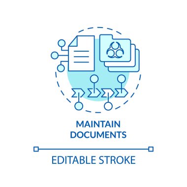 Belgeler turkuaz konsept simgesini koruyun. Kayıt işlemi. HACCP prensibi soyut fikir ince çizgi çizimi. İzole bir taslak çizim. Düzenlenebilir felç. Arial, Myriad Pro-Kalın yazı tipleri