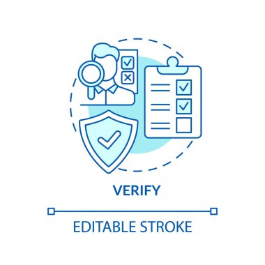 Turkuaz konsept simgesini doğrula. Potansiyel gıda tehlikesini inceleyin. HACCP, soyut fikir incelenmesi üzerine pratik yapıyor. İzole bir taslak çizim. Düzenlenebilir felç. Arial, Myriad Pro-Kalın yazı tipleri