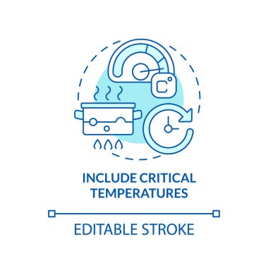 Kritik sıcaklıkları, turkuaz konsept simgesini de içerir. HACCP, soyut fikir incelenmesi üzerine pratik yapıyor. İzole bir taslak çizim. Düzenlenebilir felç. Arial, Myriad Pro-Kalın yazı tipleri