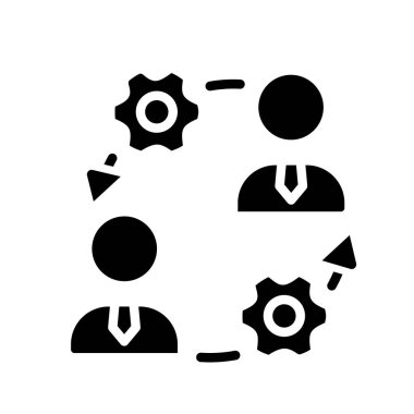 Siyah kabartma simgesi. Yeni işe alım entegrasyonu Çalışanların sosyalleşmesi. İnsan kaynakları. Takım işbirliği. Beyaz uzayda siluet sembolü. Piktogram sağlammış. Vektör izole illüstrasyonu