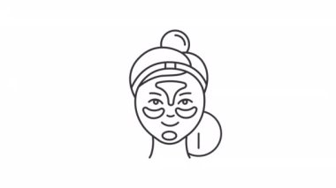 Canlandırılmış göz bantları doğrusal simge oluşturur. Göz torbası çıkarıldı. Başvur ve bekle. Cilt bakımı. Güzellik tedavisi. Şeffaf arkaplanda alfa kanalı olan kusursuz HD video. Taslak hareketli grafik canlandırması