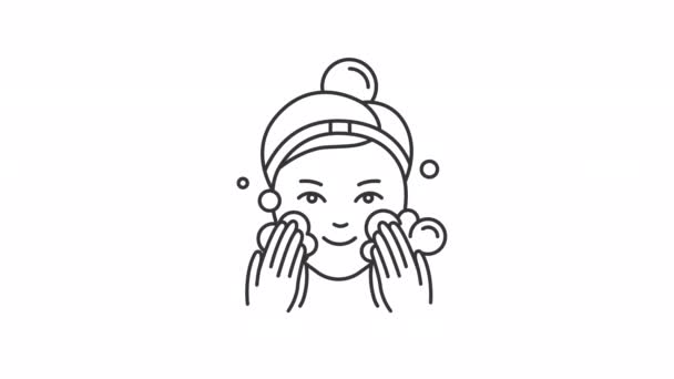 Animated Beauty Care Linear Icons Applying Skincare Products Cleansing Mask — Stock Video