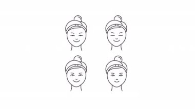 Animasyon akne tedavisi lineer simgeleri. Sivilce aldırma. Temizleme ürünü uyguluyorum. Yüz bakımı. Şeffaf arkaplanda alfa kanalı olan kusursuz HD video. Taslak hareketli grafik canlandırması