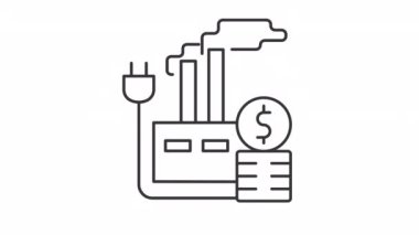 Animated industry linear icon. Energy price for factories and plants. Electricity bill. Seamless loop HD video with alpha channel on transparent background. Outline motion graphic animation