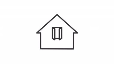 Animasyon ev doğrusal simgesi. Gayrimenkul. Kalacak yer. Ev cephesi. Aile evi. Şeffaf arkaplanda alfa kanalı olan kusursuz HD video. Taslak hareketli grafik canlandırması