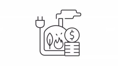 Canlandırılmış enerji maliyeti doğrusal simgeler. Alternatif güç kaynağı. Elektrik üretimi. Kamu hizmetleri. Şeffaf arkaplanda alfa kanalı olan kusursuz HD video. Taslak hareketli grafik canlandırması