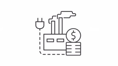 Canlandırılmış kamu hizmetleri doğrusal simgeleri. Ev için elektrik üretimi. Enerji satın al. Şeffaf arkaplanda alfa kanalı olan kusursuz HD video. Taslak hareketli grafik canlandırması