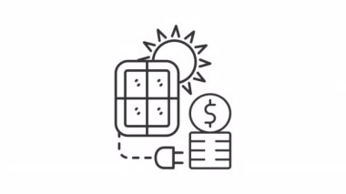 Animasyon güneş enerjisi doğrusal simgesi. Alternatif enerji maliyeti. Yenilenebilir ve sürdürülebilir güç. Şeffaf arkaplanda alfa kanalı olan kusursuz HD video. Taslak hareketli grafik canlandırması