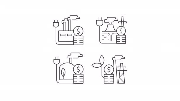 Animated Industry Bills Linear Icons Power Plant Generate Green Energy — Wideo stockowe
