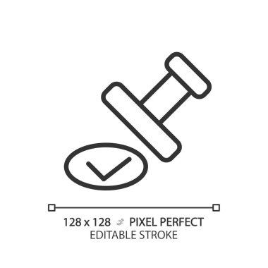 Onaylama piksel mükemmel doğrusal simge. Resmi belgeyi işaretle. Noter servisi. Kanıtlanmış bilgi. İnce çizgili çizim. Contour sembolü. Vektör çizimi. Düzenlenebilir vuruş