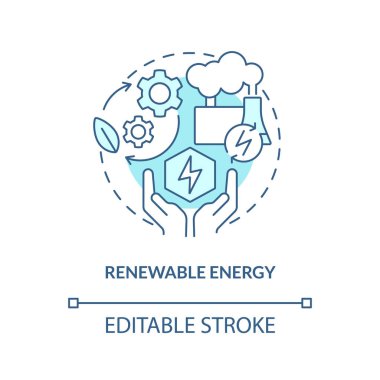 Renewable energy blue concept icon. Natural source. Geothermal power advantage abstract idea thin line illustration. Isolated outline drawing. Editable stroke. Arial, Myriad Pro-Bold fonts used