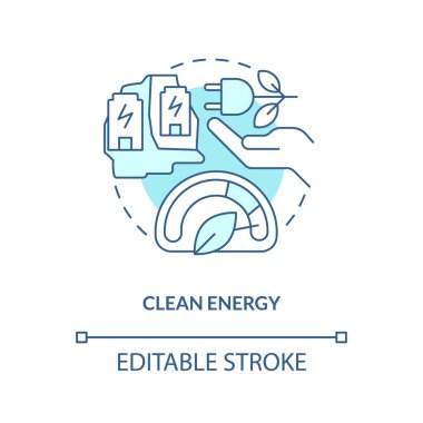 Clean energy blue concept icon. Green electricity. Geothermal power advantage abstract idea thin line illustration. Isolated outline drawing. Editable stroke. Arial, Myriad Pro-Bold fonts used