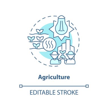 Agriculture blue concept icon. Warming system for plants. Usage of geothermal energy abstract idea thin line illustration. Isolated outline drawing. Editable stroke. Arial, Myriad Pro-Bold fonts used