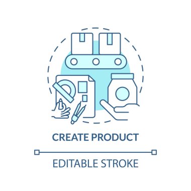 Create product turquoise concept icon. Manufacturing goods. Become affiliate merchant abstract idea thin line illustration. Isolated outline drawing. Editable stroke. Arial, Myriad Pro-Bold fonts used
