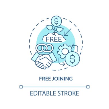 Free joining turquoise concept icon. Involving partners. Affiliate marketer benefit abstract idea thin line illustration. Isolated outline drawing. Editable stroke. Arial, Myriad Pro-Bold fonts used