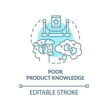 Poor product knowledge turquoise concept icon. Affiliate marketer mistake abstract idea thin line illustration. Isolated outline drawing. Editable stroke. Arial, Myriad Pro-Bold fonts used