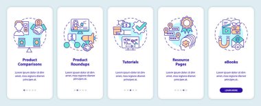 Content for affiliate website onboarding mobile app screen. Business walkthrough 5 steps editable graphic instructions with linear concepts. UI, UX, GUI template. Myriad Pro-Bold, Regular fonts used