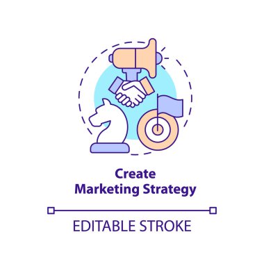 Create marketing strategy concept icon. Business plan. Begin affiliate program abstract idea thin line illustration. Isolated outline drawing. Editable stroke. Arial, Myriad Pro-Bold fonts used