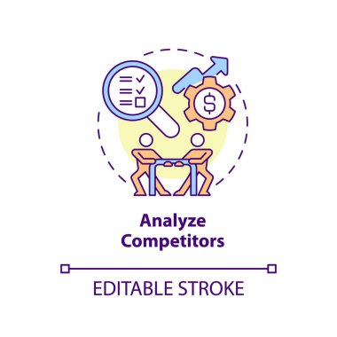Analyze competitors concept icon. Study market. Select affiliate marketing niche abstract idea thin line illustration. Isolated outline drawing. Editable stroke. Arial, Myriad Pro-Bold fonts used
