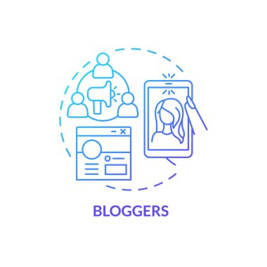 Blogger blue gradient concept icon. Create content for social media. Affiliate marketers type abstract idea thin line illustration. Isolated outline drawing. Myriad Pro-Bold font used