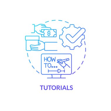 Tutorials blue gradient concept icon. Video instructions creation. Content for affiliate website abstract idea thin line illustration. Isolated outline drawing. Myriad Pro-Bold font used